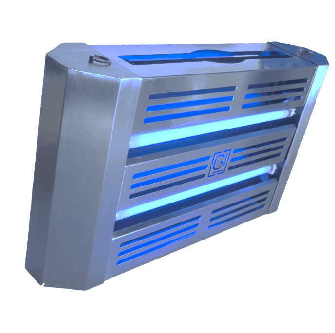 UV Ljusfälla - Frihängande ljusfälla montering för stora öppna områden. Lämplig att placeras i mittgångar i t.ex. fabriker för minimal påverkan i produktionen.